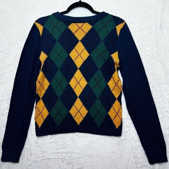 American Eagle Argyle Knit Sweater Navy Yellow Green Size M NWOT Preppy Academia - Picture 9 of 12